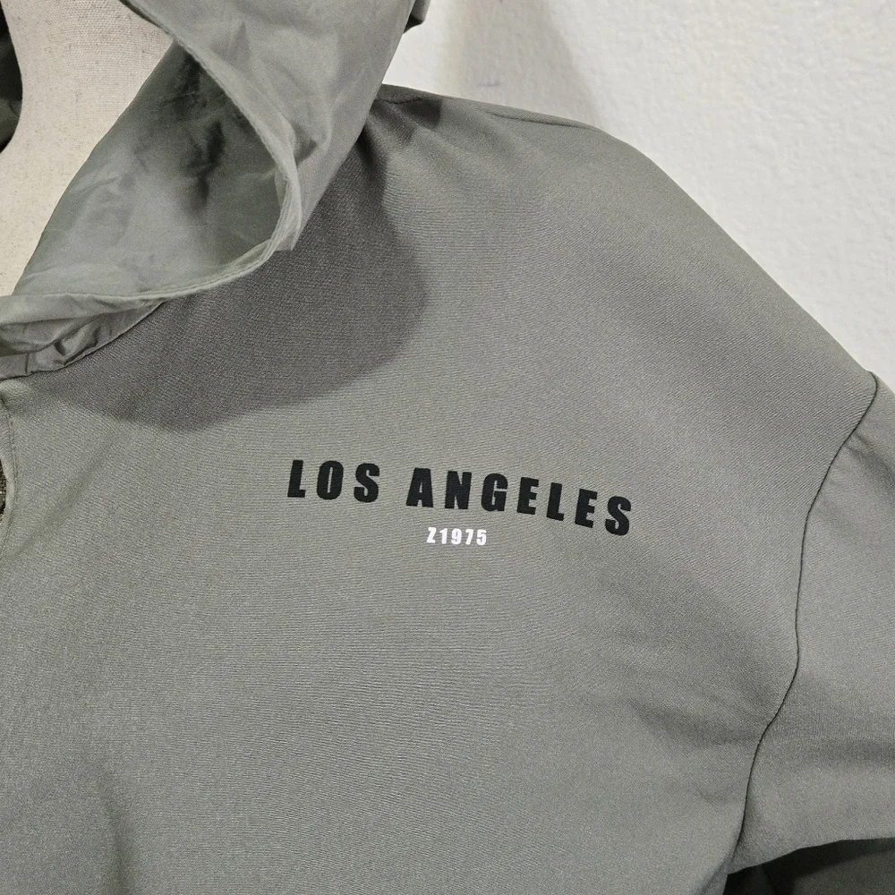 ZARA Olive Green Los Angeles Hoodie Half Zip Cropped Pullover Size Large - Picture 2 of 16